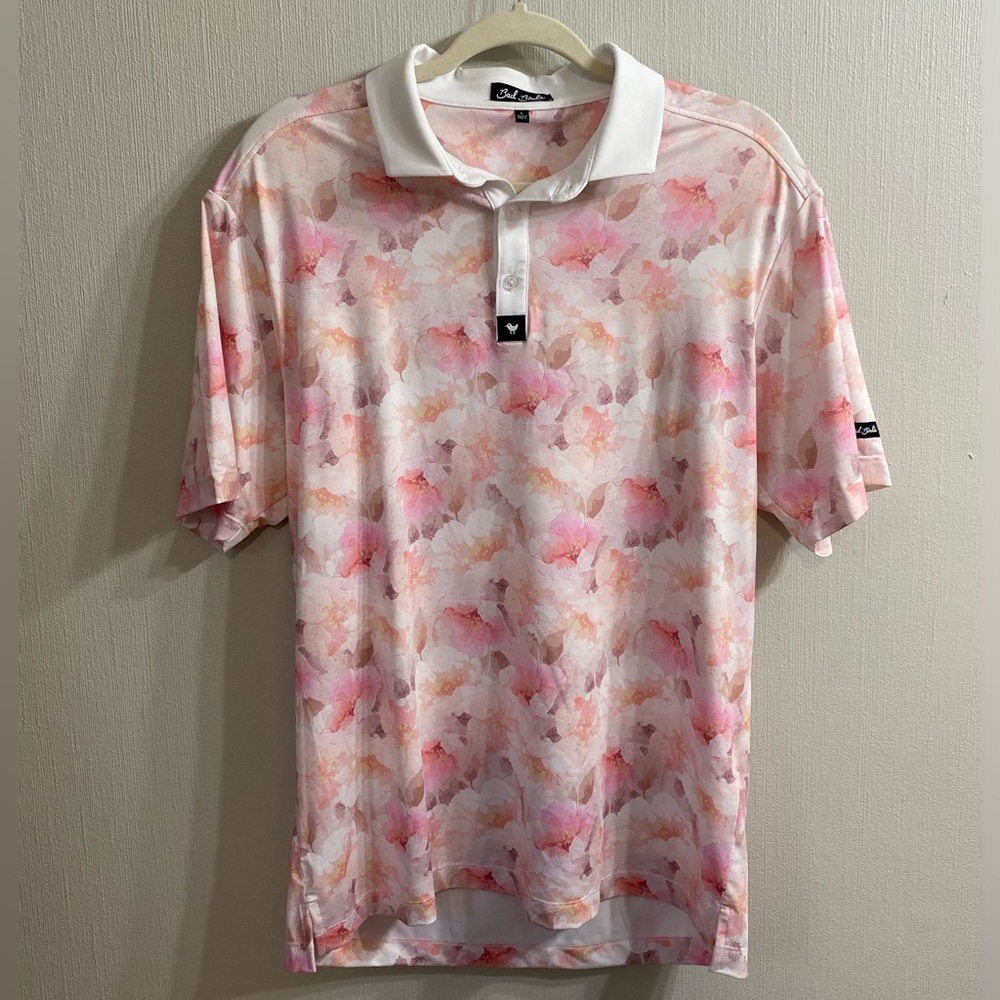 Bad Birdie Pink and White Polo Shirt